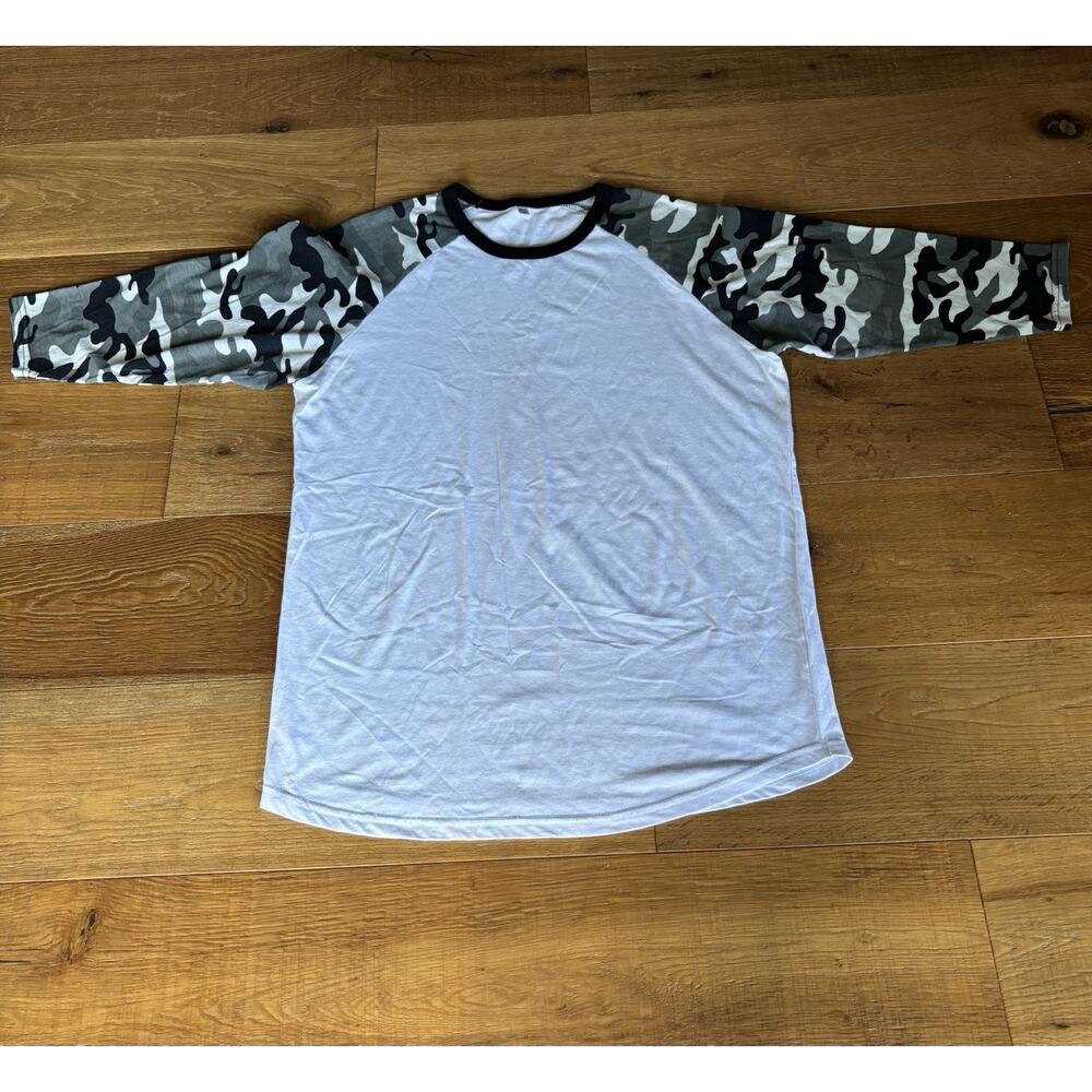 Dream USA Men's 3/4 Sleeve Baseball T-shirt White/Camo Camouflage Men's XL